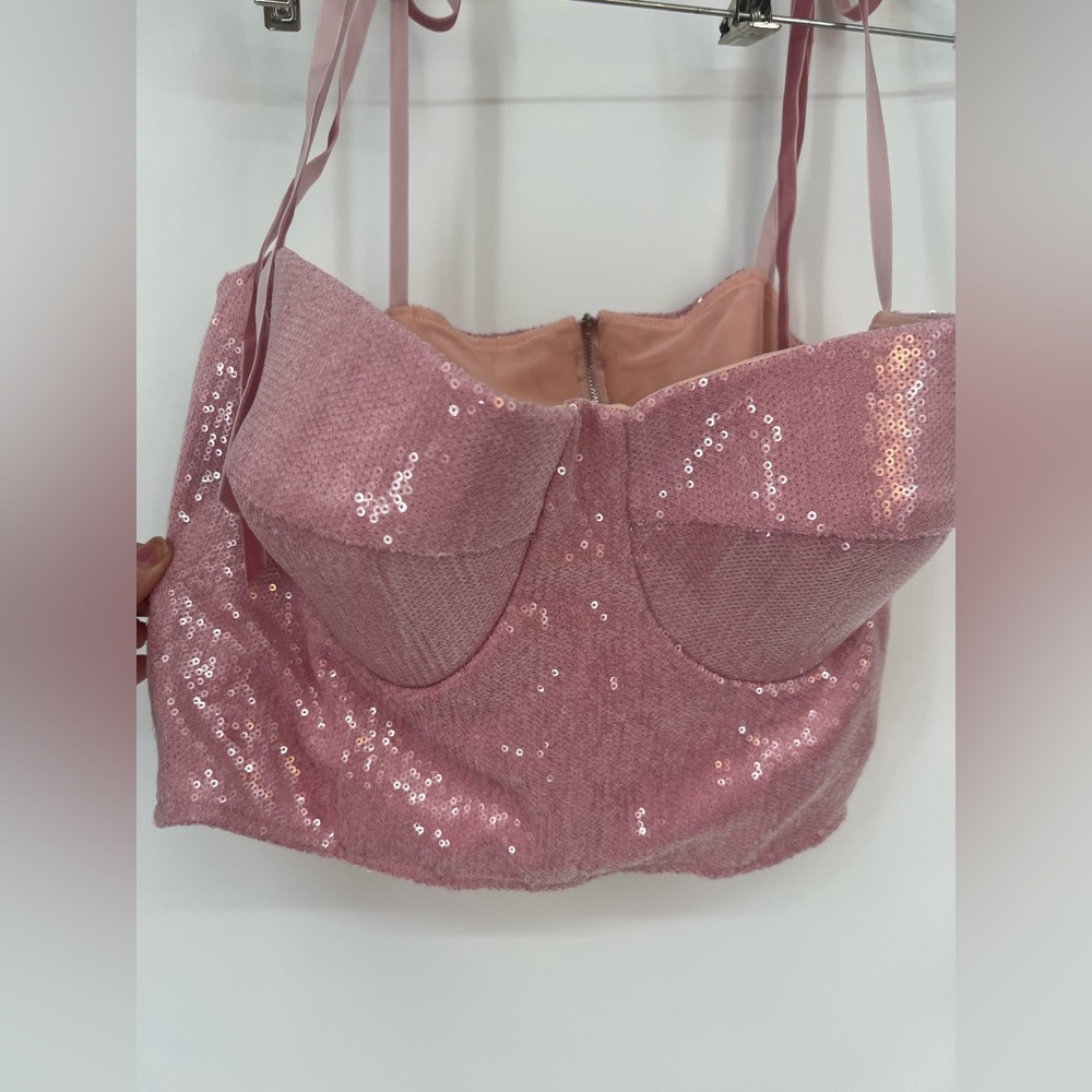MADE TEUTA MATOSHI PINK SEQUIN CORSET TOP SIZE LARGE - Picture 4 of 15